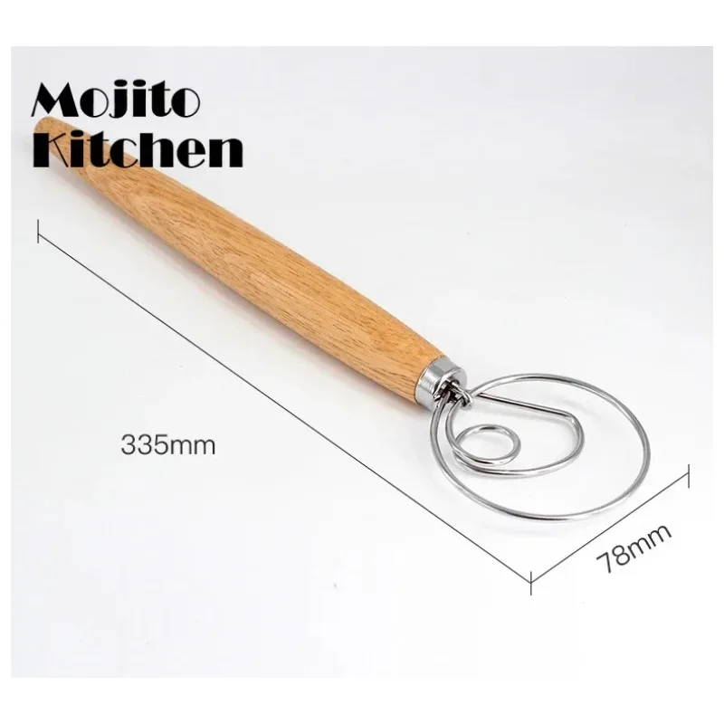 Creative New  Stainless Steel Blender For DIY Bread Dough Bakeware Dough Whisk Eggs Beater Mixer Tool Oak Wood Handle