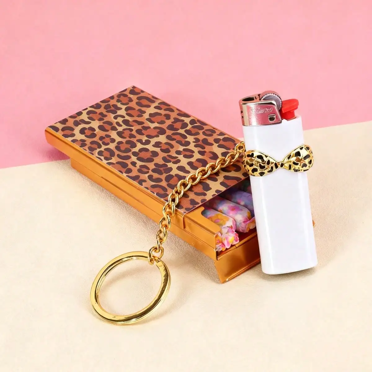 Classic Leopard Print Holder Case, 5 Capacity Cigarette Case Holder for Regular Size, Smal Portable Smoking Accessories