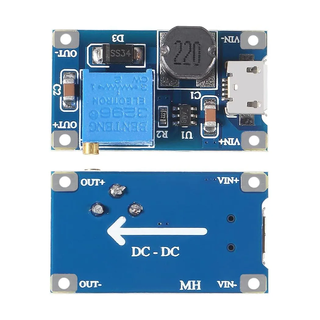 10 шт. MT3608 Регулируемый повышающий модуль, регулятор напряжения Micro USB Type-c, вилка 2 В-24 В до 5 В-28 В, 2 А, повышающий преобразователь постоянного тока в постоянный