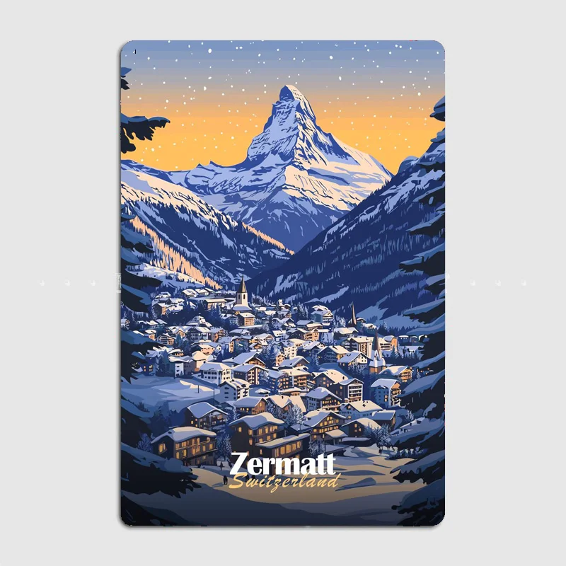 Zermatt Switzerland Mountain Travel Scenic Spot Poster Metal Sign Garage Automobile Club Tin Custom Home Wall Decor Room Decor