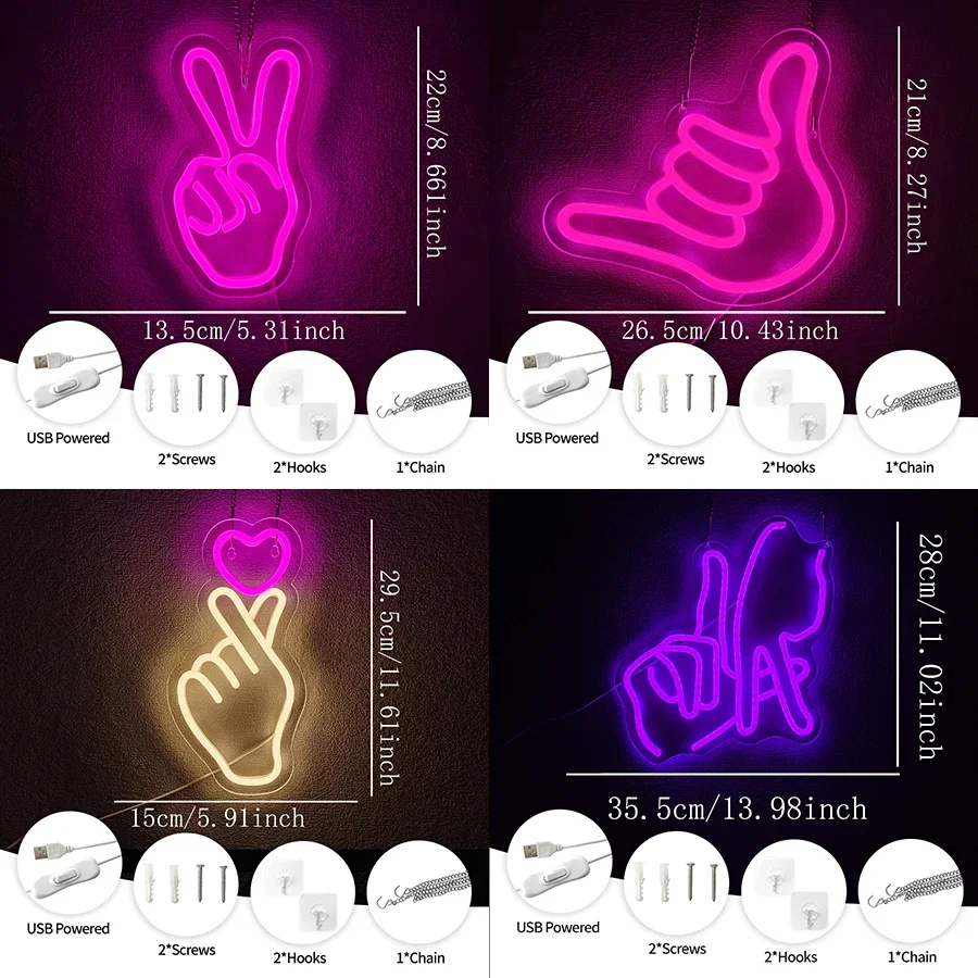 ไฟ LED หัวใจนีออนสำหรับบ้านห้องนอนบาร์ร้านอาหารคริสต์มาสของขวัญวันเกิด,รูปทรงมือนิ้วป้ายนีออนสำหรับตกแต่งผนัง