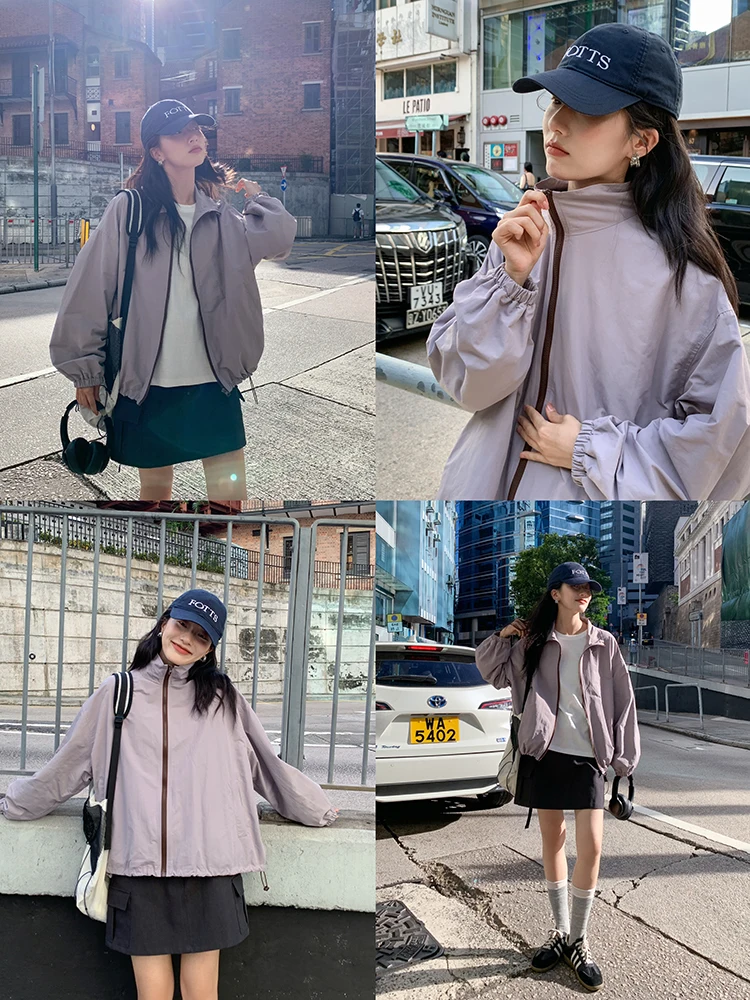 

Женская ветровка Mixd Purple, весна 2026, новая корейская модель, свободный крой, простой дизайн, не деформируется, на молнии