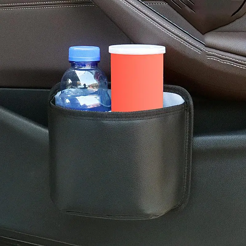 

Маленький автомобильный мусорный бак, автомобильный мусорный бак, держатель для чашки, складная сумка для хранения, подстаканник, кожаный контейнер, автомобильные аксессуары для