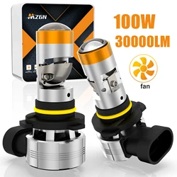 MZGN 2Pcs 9005 9006 9012 H7 H11 H4 HB3 HB4 Bi LED Projector Lens Headlight Bulb Turbo 30000lm Lamp,Car Led Lights 6000K 