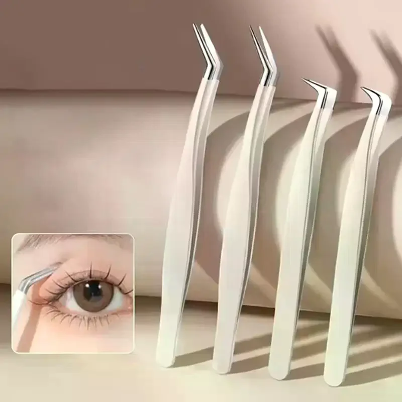 False Eyelash Tweezers With Storage Case Non Slip Handle Precision Stainless Steel Tips For Extension Home Salon