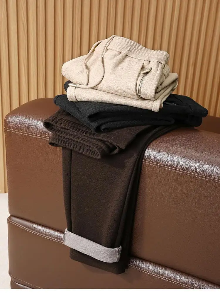 

Men's Casual Pants Wool Blend Thiened Elastic Autumn Winter Anti-Wrinkle Warm Faionable Straight Leg Pants