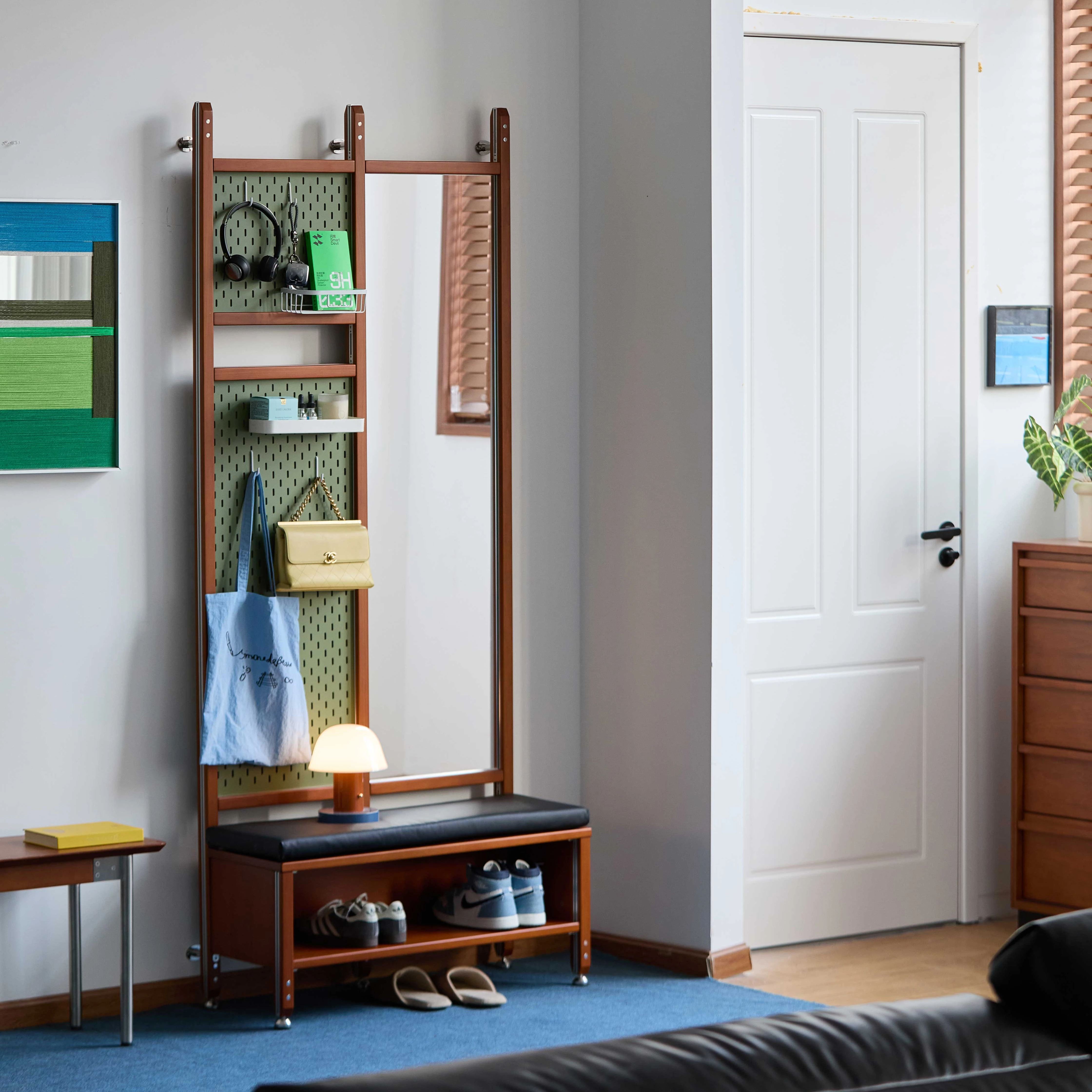 

MUU Shoe Cabinet With Mirror Wooden Shoe Storage Cabinet With Stool Modern Freestanding Shoe Organizer Cabinet