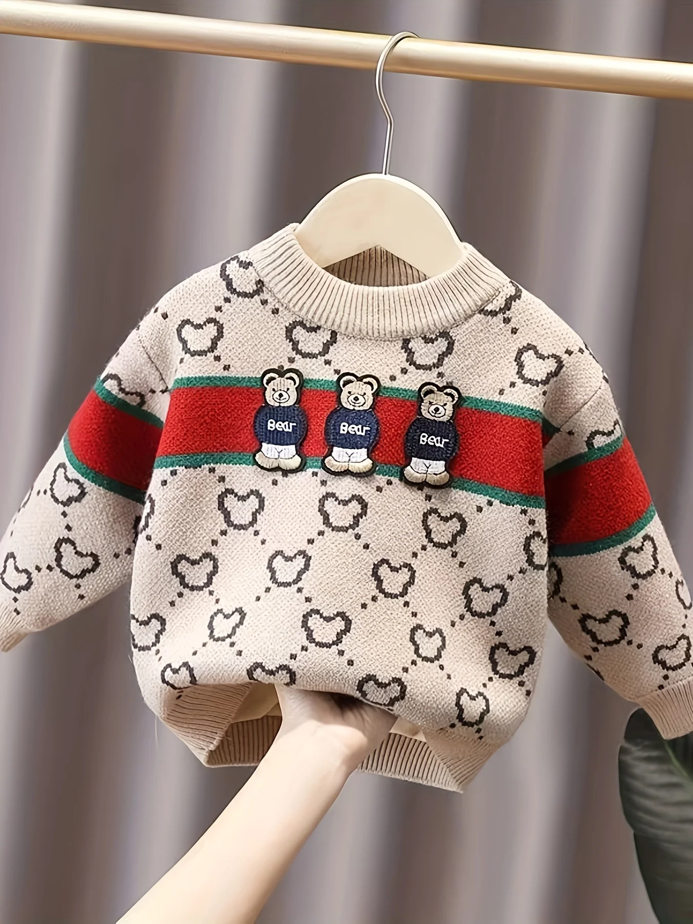 New Style Boys' Fleece-Lined Thick Sweater Pullover Knitwear Baby Toddler Warm Base Shirt Cartoon