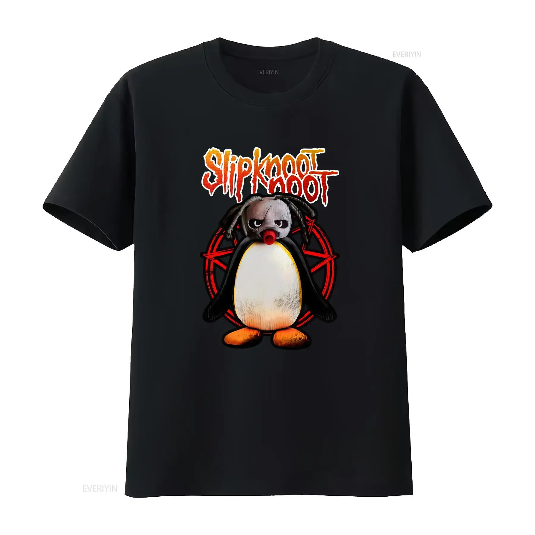 Slipknoot Noot Pingu Men's T Shirt Novelty Round Collar with Design vintage Washed fashion Casual designer clothes streetwear