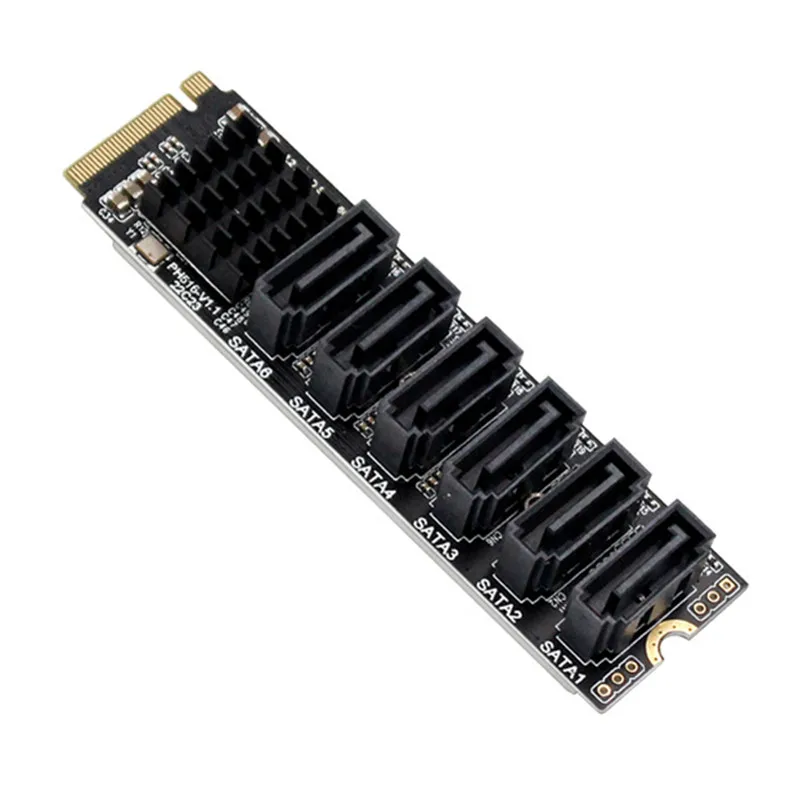 M.2 NVME M-Key PCIE 3.0 to SATA 6Gbps 6-Port Expansion Card NAS Synology Hard Drive Extended PCI-E Adapter Riser Card ASM1166 PM