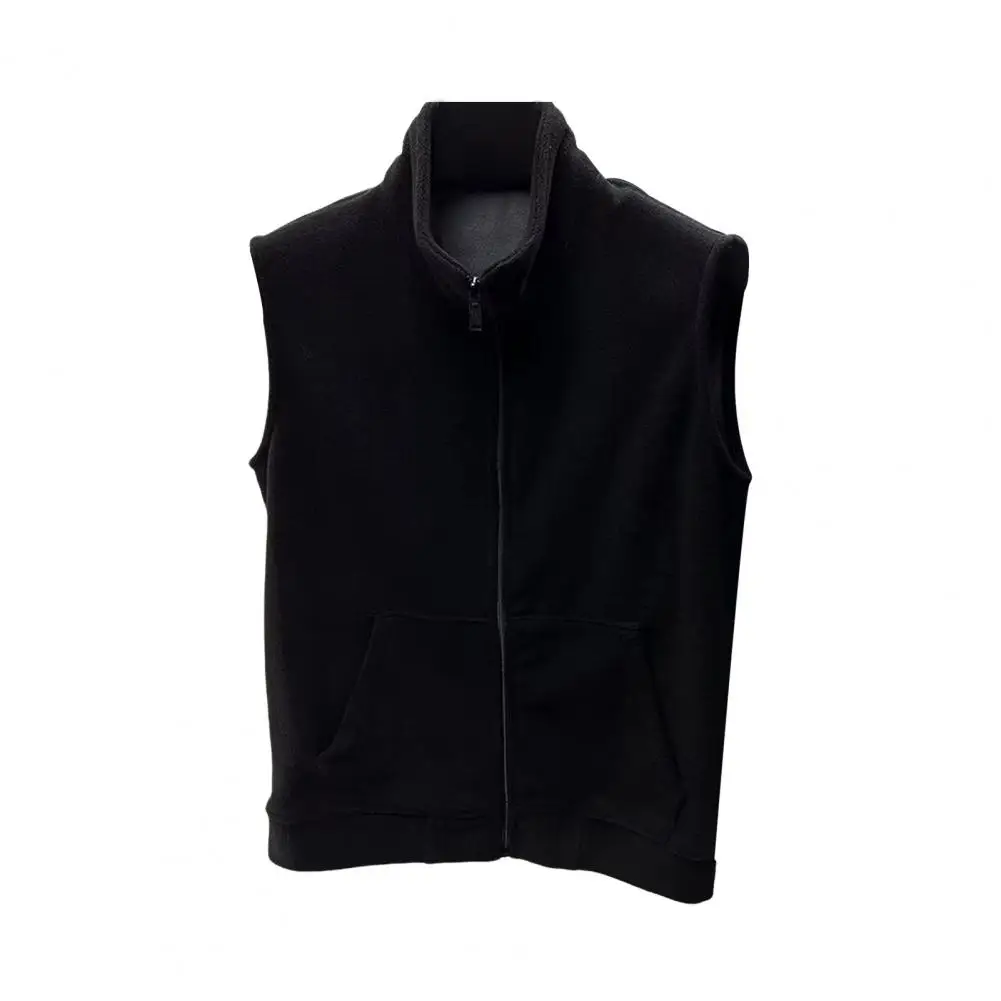 Outer Layer Vest Men's Polar Fleece Vest with Stand-up Collar Zipper Placket Sleeveless Waistcoat for Soft Warmth Comfort Warm