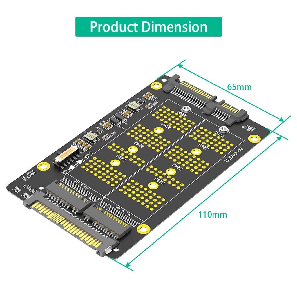 2-in-1 M2 SSD-Adapter M.2 NVME M Key zu U.2 SFF-8639 M.2 SATA B Key zu SATA 2.0 2,5-Zoll-Konverter für 2230 2242 2260 2280 M2 SSD – Detail 7