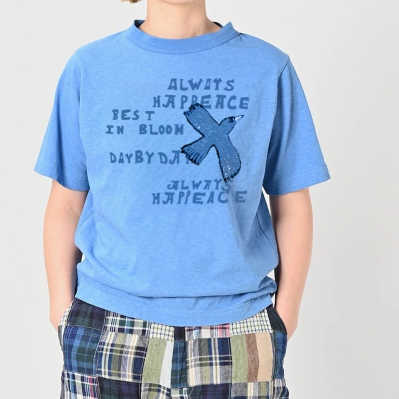 

Японская футболка Sle 26 Summer New 45 Star Bird Letter Print из бамбукового хлопка, очень удобная, универсальная, повседневная.