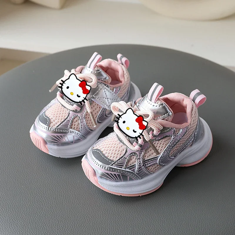 Sanrio hello kitty nuevas zapatillas de deporte para niños suela suave zapatos casuales de malla transpirable primavera otoño zapatos para correr niño niña zapatos para niños pequeños