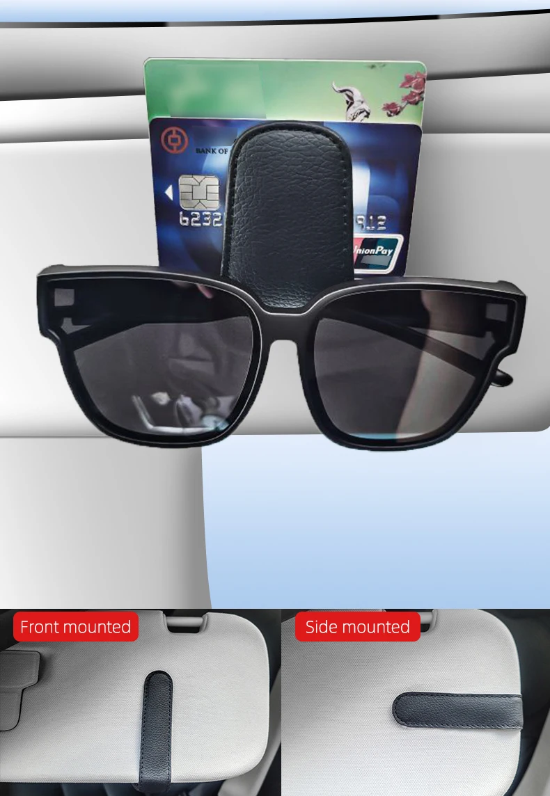 JFBONIN Magnetischer Leder-Sonnenbrillenhalter Auto-Sonnenschutz-Clip mit Ticketfach - Zubehör für Sonnenbrillen und Sonnenschutz – Detail 4