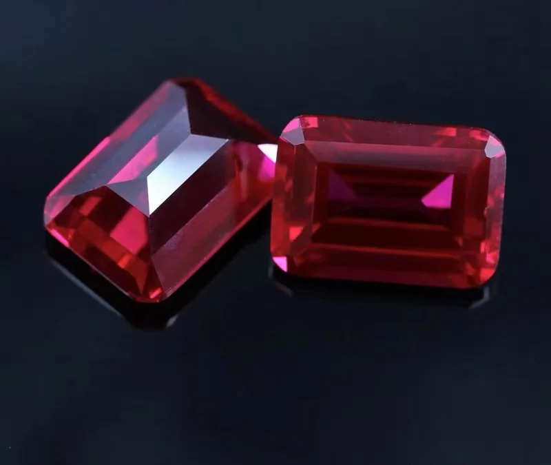 Rectangular chamfered car flat 5# red corundum bare stone ring face emerald cut synthetic bred Ruby Ruby