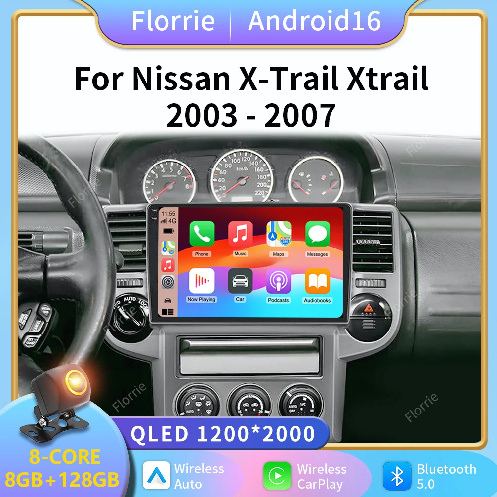 Android 16 Auto Carplay Car Radio For Nissan X-TRAIL Xtrail 2003 2004 2005 2006 2007 Multimedia Player Video 2din 5G Wifi Stereo