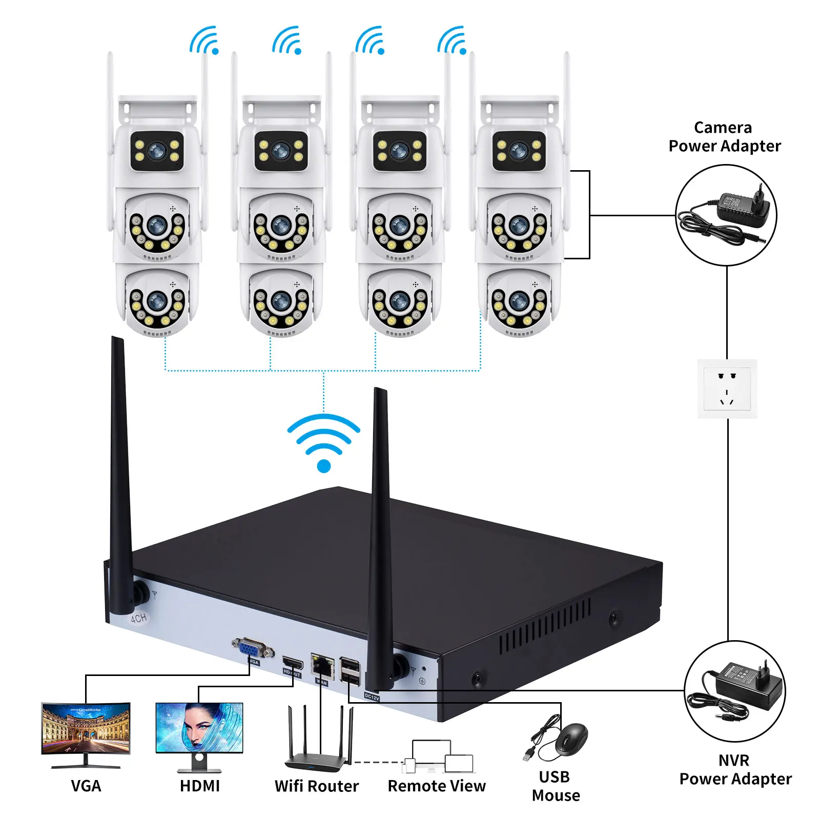 Imagem -04 - Lente Dupla Ptz Wifi ip Casa 8ch Wifi Nvr hd Sistema de Câmera Segurança Vídeo H.265 Cctv Kit Vigilância sem Fio à Prova Dwireless Água 8mp