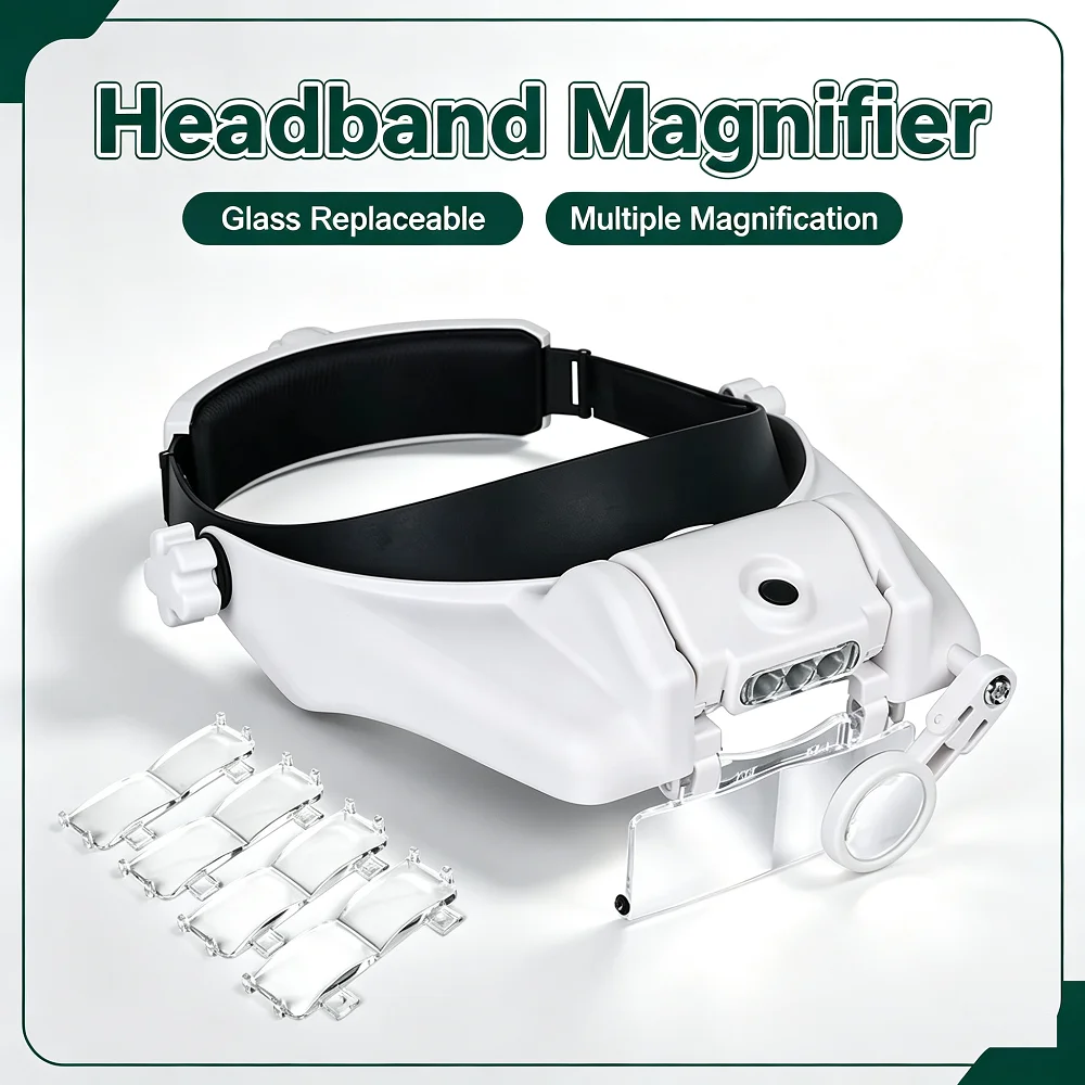 LED Magnifier 1.5x 2x 2.5x 3x 3.5x 8x Magnifying Glasses for Jewelry Watch Electronic Repair Hands-Free Loupe