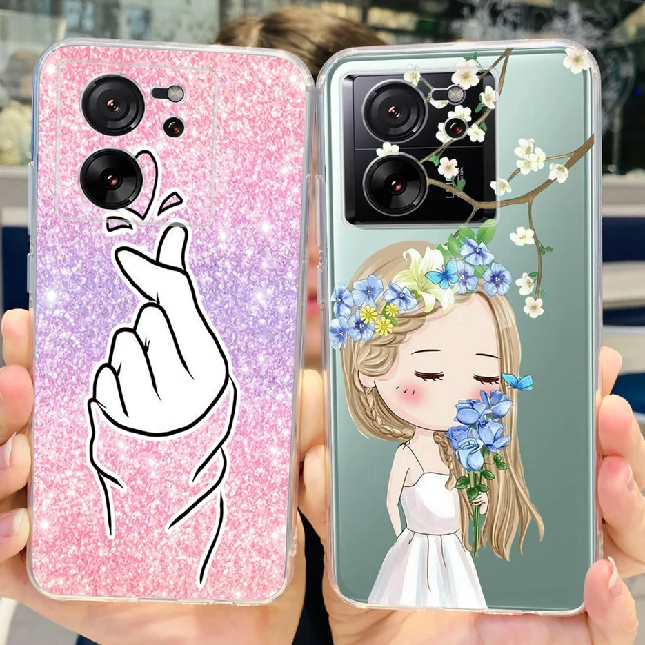 For Xiaomi 13T Pro Case Cute Cat Butterfly Painted Back Cover Soft Silicone Phone Case For Xiaomi Mi 13T Pro Mi13T 13TPro Fundas
