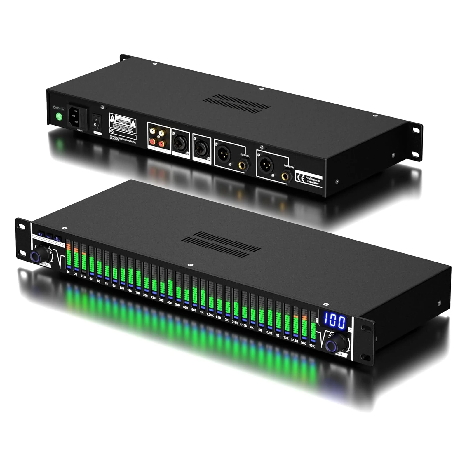 

Digital Equalizer 1U Dual channel synchronized control 31-Band Stereo EQ Noise Reduction graphics equalizer audio professional