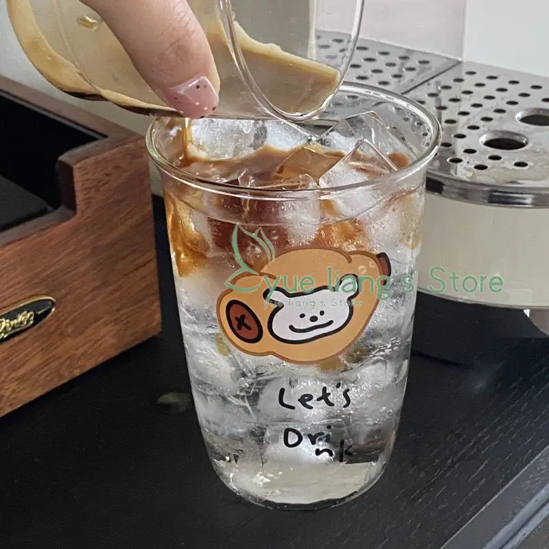 새로운 귀여운 강아지 인쇄 유리 컵 내열성 저온 방지 높은 붕규산염 여름 주스 컵, 커피 컵