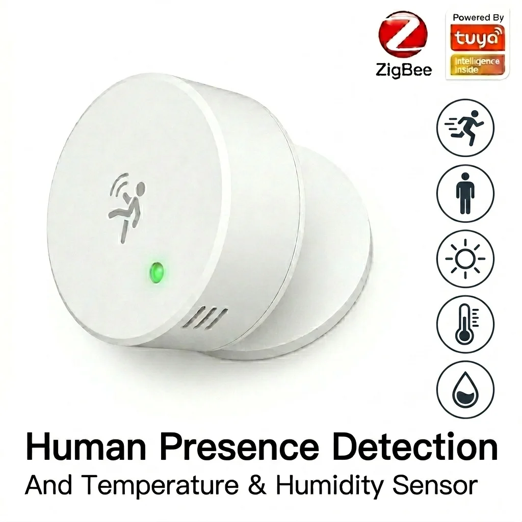 Tuya Zigbee Human Presence Sensor 24G MmWave Radar,Temperature Humidity Luminance detection Support Zigbee2mqtt Home Assistant