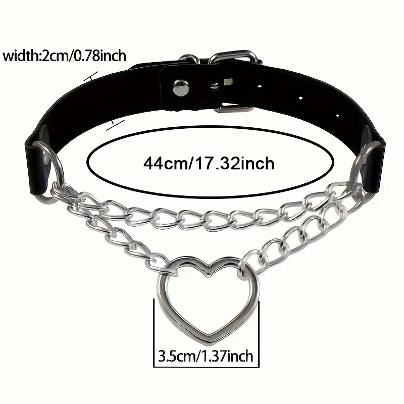 Personalized Fashion Punk Hip-Hop Gothic Peach Heart Shaped Chain Collar Necklace Trend Leather Love Heart Collar