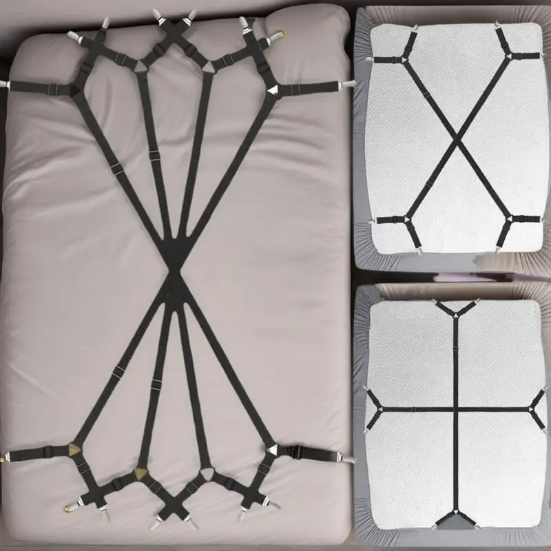 Bed Sheet Holder Adjustable Elastic 12 Clips Fixed Holder Mattress Clip Fasteners Cover Blankets Grippers Fixing Non-Slip Strap