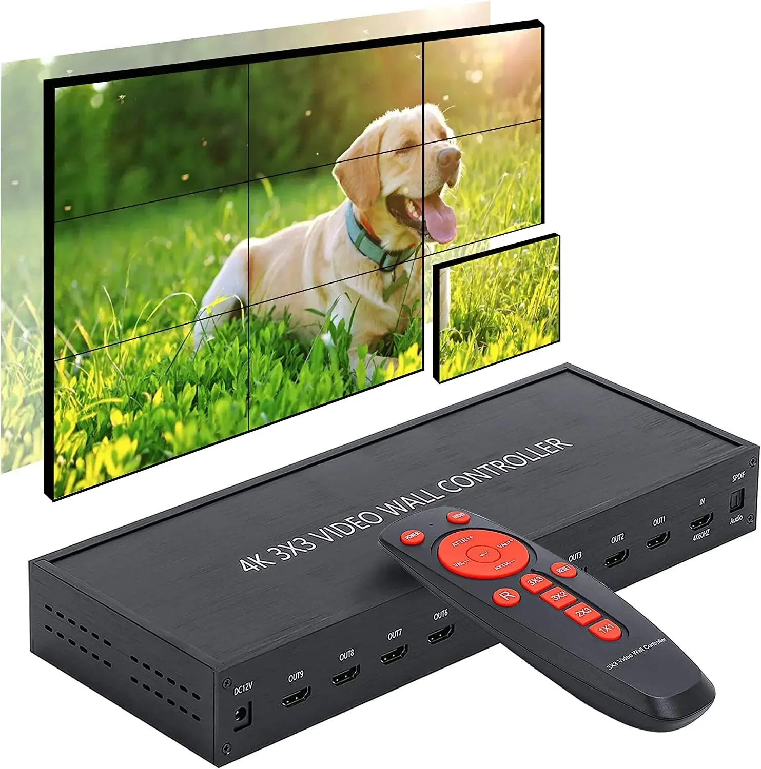 Kontroler ściany wideo 4K 3x3 9 Monitor telewizyjny Splicer ekranu Procesor ścienny 3x2 2x2 1x3 2x3 4x2 2x4 HDMI TV Splicing Box 180 °   Obróć