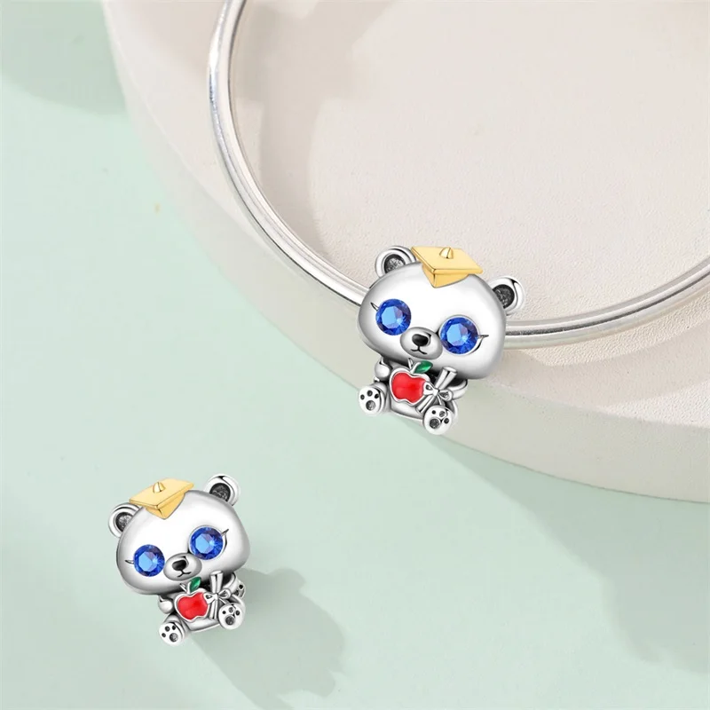 

2026 New 925 Sterling Silver Graduation Bear Charms Beads CZ Zircon Dangle Fit Original Bracelet DIY Women Pretty Jewelry