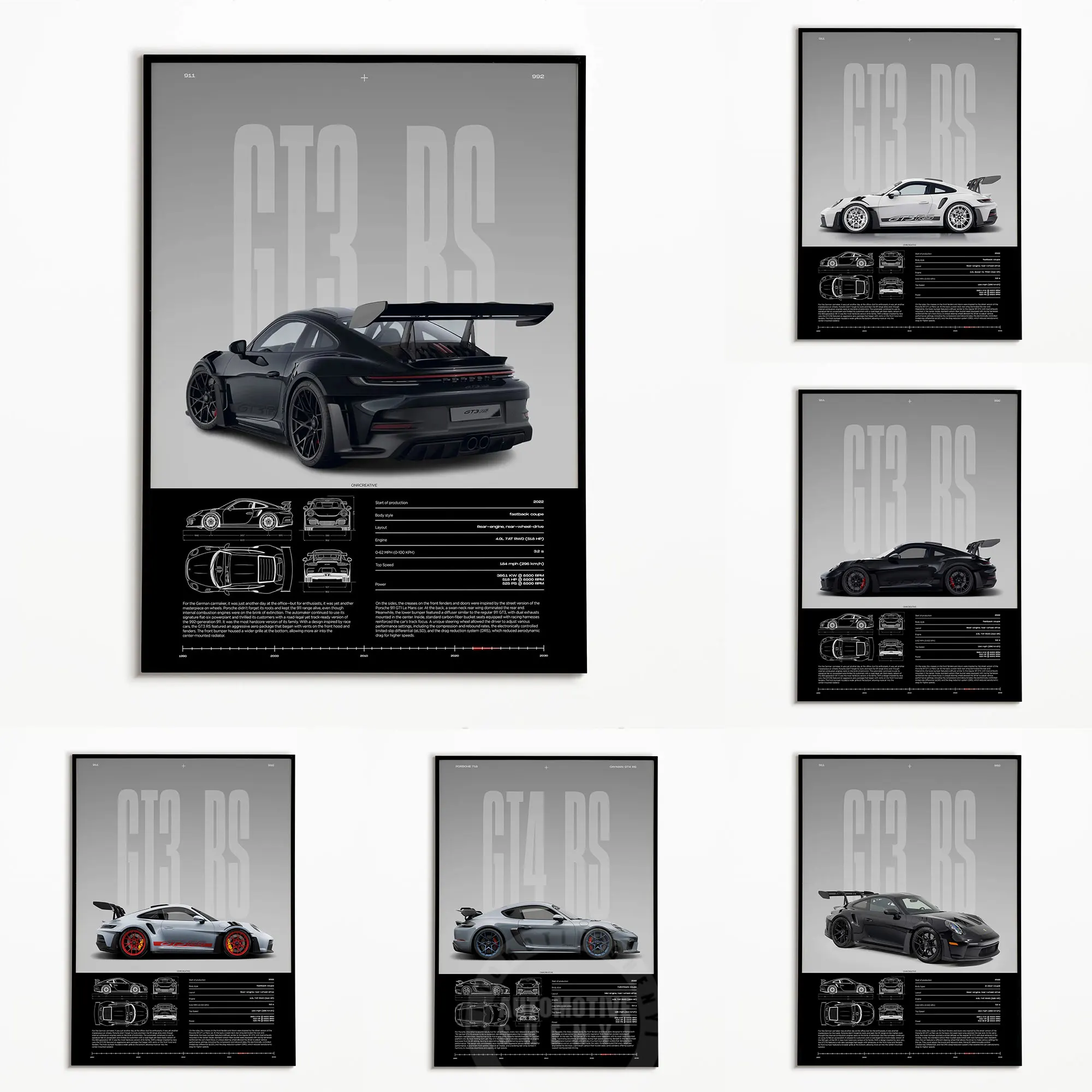 911 GT3 RS 718 Cayman GT4 RS Hyper Car Poster 992 lienzo impreso pintura Arte de la pared decoración imagen para sala de estar decoración del hogar