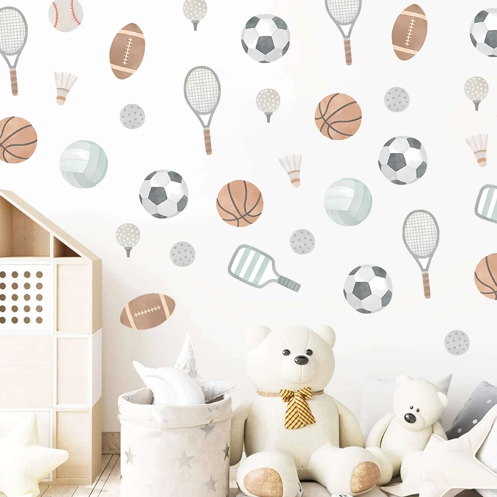 Creative Cartoon Sports Balls Wall Stickers, Removable Soccer Basketball Football Tennis Pattern Wall Decals for Boys Bedroom view 4