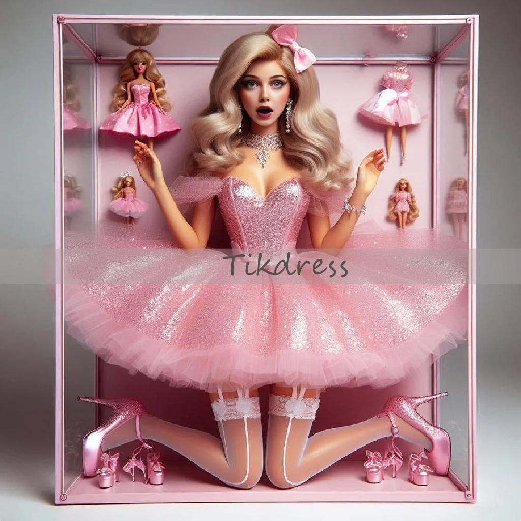 

Костюм Блестящая кукла Платье для выпускного вечера 2025 Роскошное розовое короткое вечернее платье с пайетками Элегантный косплей День рождения Формальный случай по индивидуальному заказу