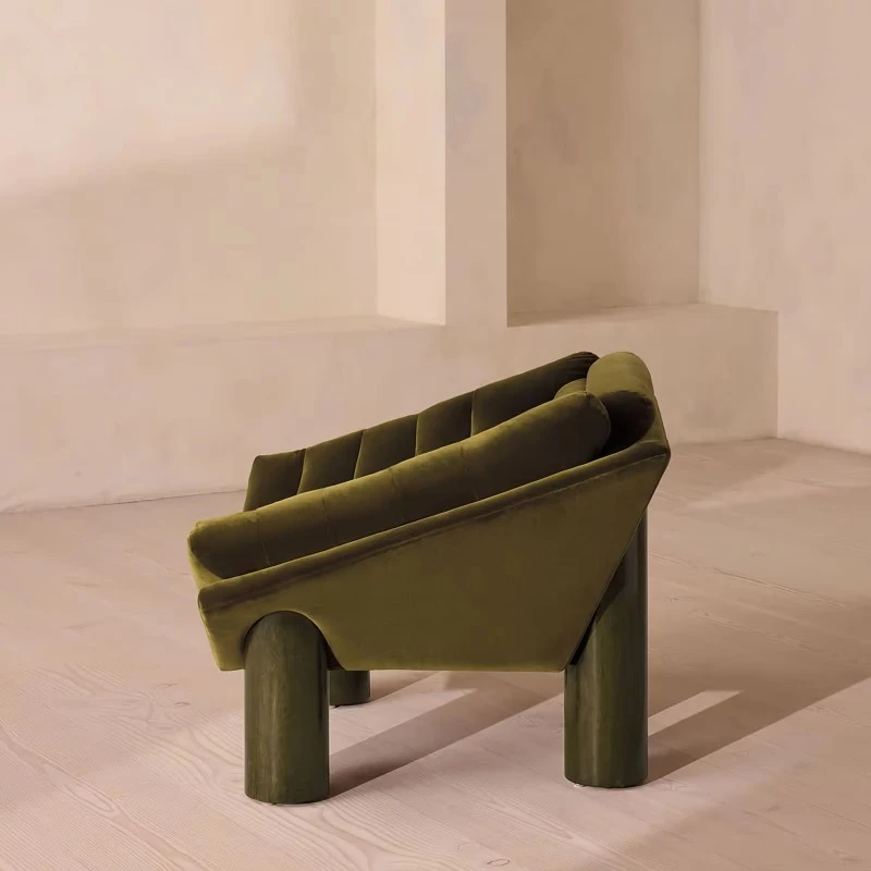 Living Room Single Olive Velvet Armchair Luxury Modern Design Living Room Fabric Lounge Chair Furniture
