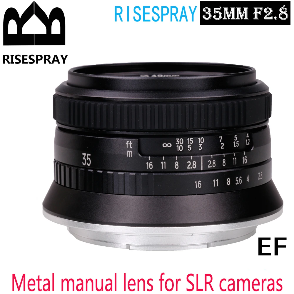 RISESPRAY 35MM F2.8 metal manual Wide angle Fixed lens HD 42 million pixels SLR lens For Canon EF for Nikon F DSLR Camera