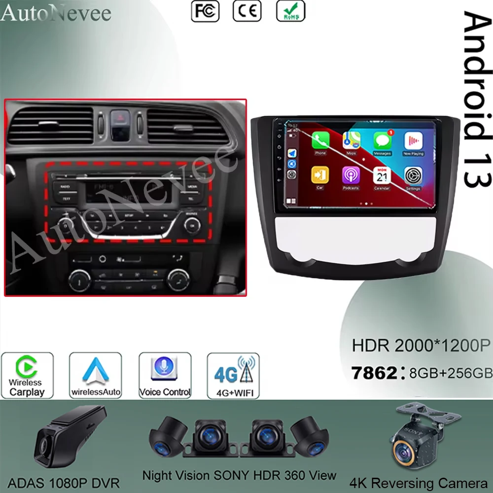 9Inch Android 13 For Renault Kadjar 2015 - 2019 Car BT Radio Video Player GPS Bluetooth NO 2 Din Touch QLED Screen DSP IPS WIFI