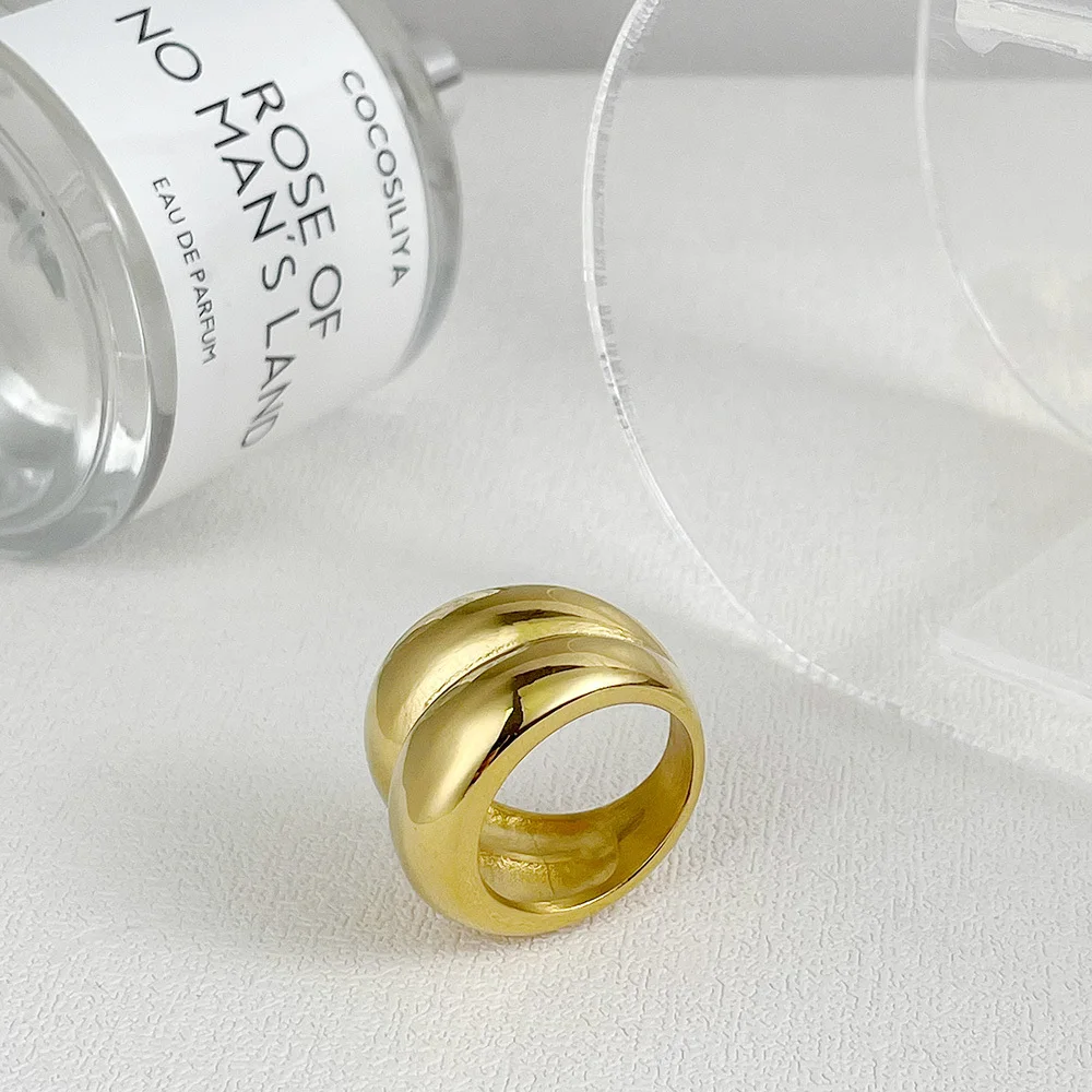 ENFASHION Punk Double-layer Stainless Steel Rings For Women Fashion Jewelry Gold Color Ring Men Party 2021 Bague Femme R214134