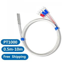 Stainless Steel PT1000 Temperature Sensor Thermocouple with 0.5/1/2/3~10M Cable Temperature sensing high temperature waterproof