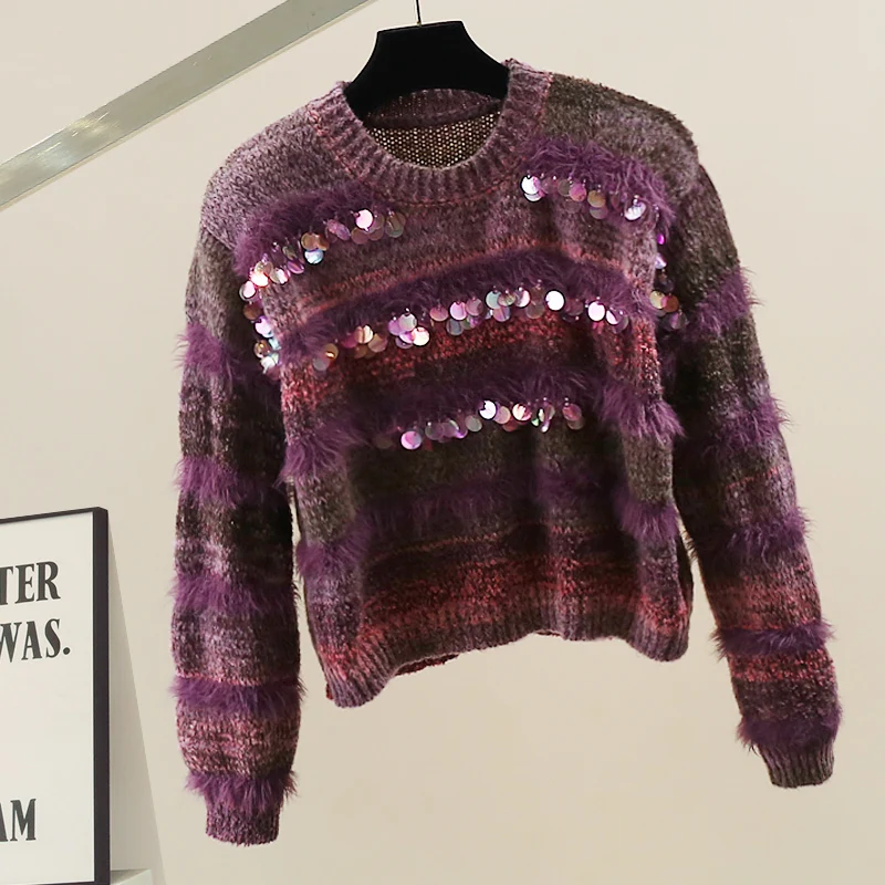 

Модный вязаный свитер с бахромой и вышивкой, свободного кроя, с круглым вырезом, для женщин, осень-зима, в корейском стиле