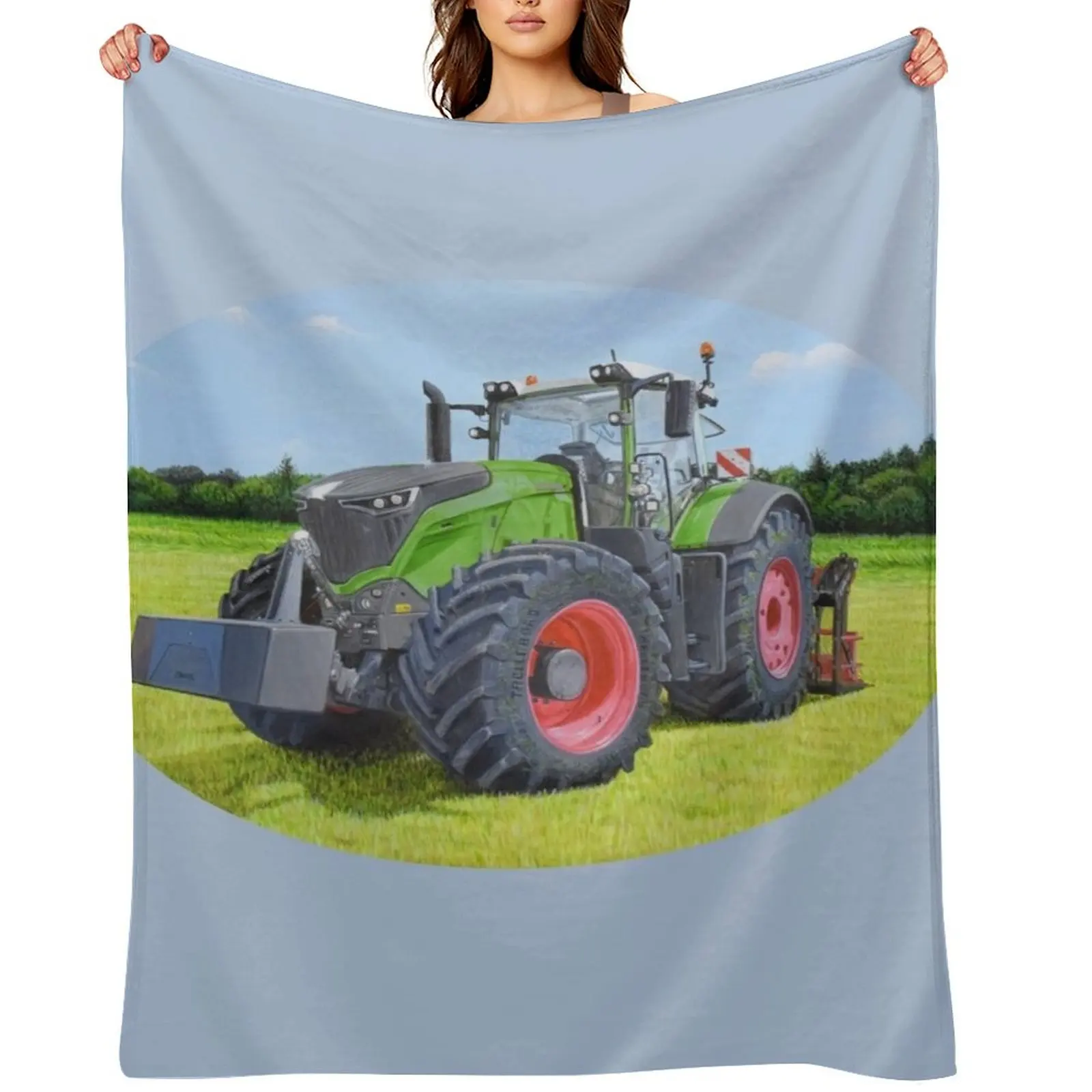 Green Tractor in Field (blue) Throw Blanket Warm Multi-Purpose Blankets For Baby Soft Big Bed covers for winter Blankets