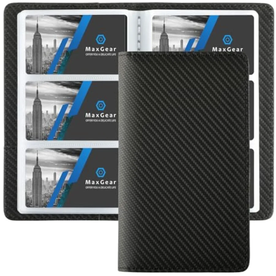 Business Card Organizer Book, Holds 240 Cards, Portable PU Leather Business Card Holder with Clear Sleeves, Professional Card B