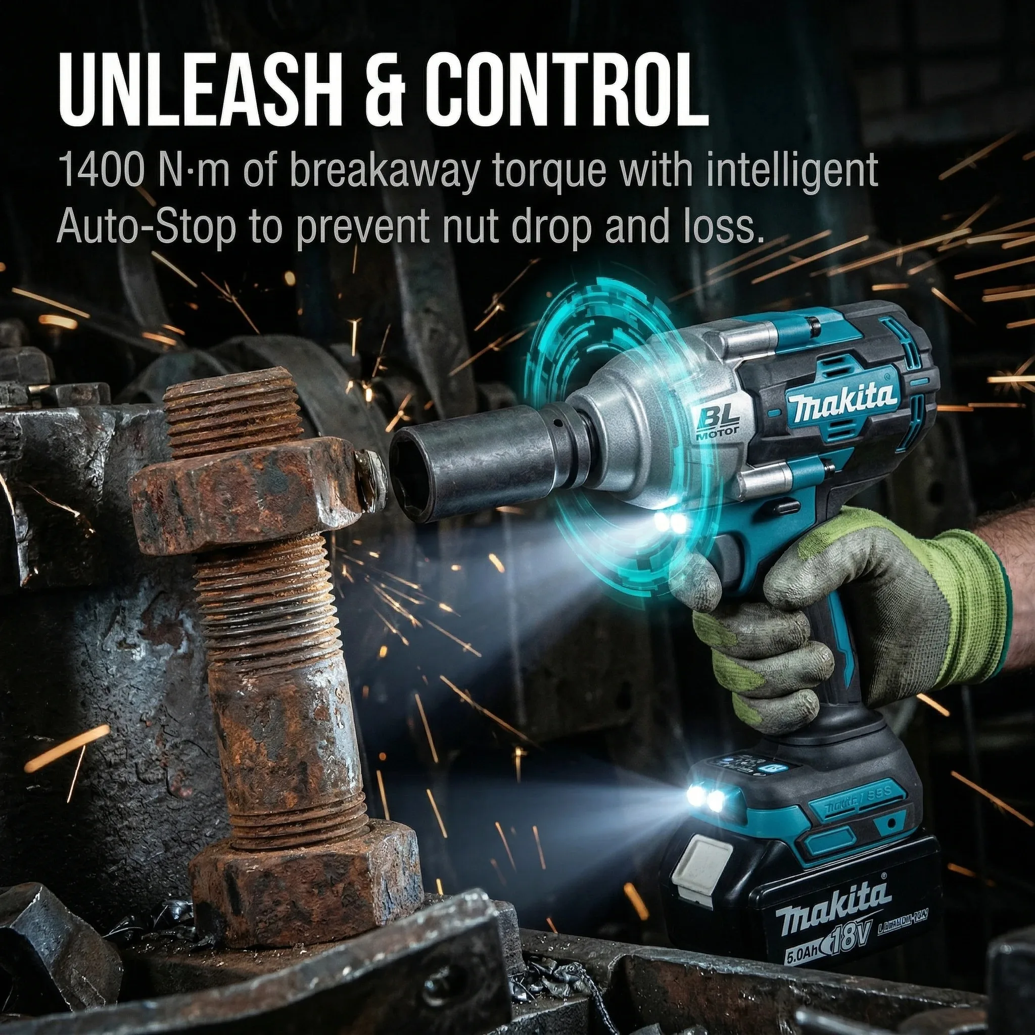 Makita 1000N.m Brushless Impact Wrench 3000RPM Cordless High Torque Power Tool Kit for Auto Repair Construction Heavy Use