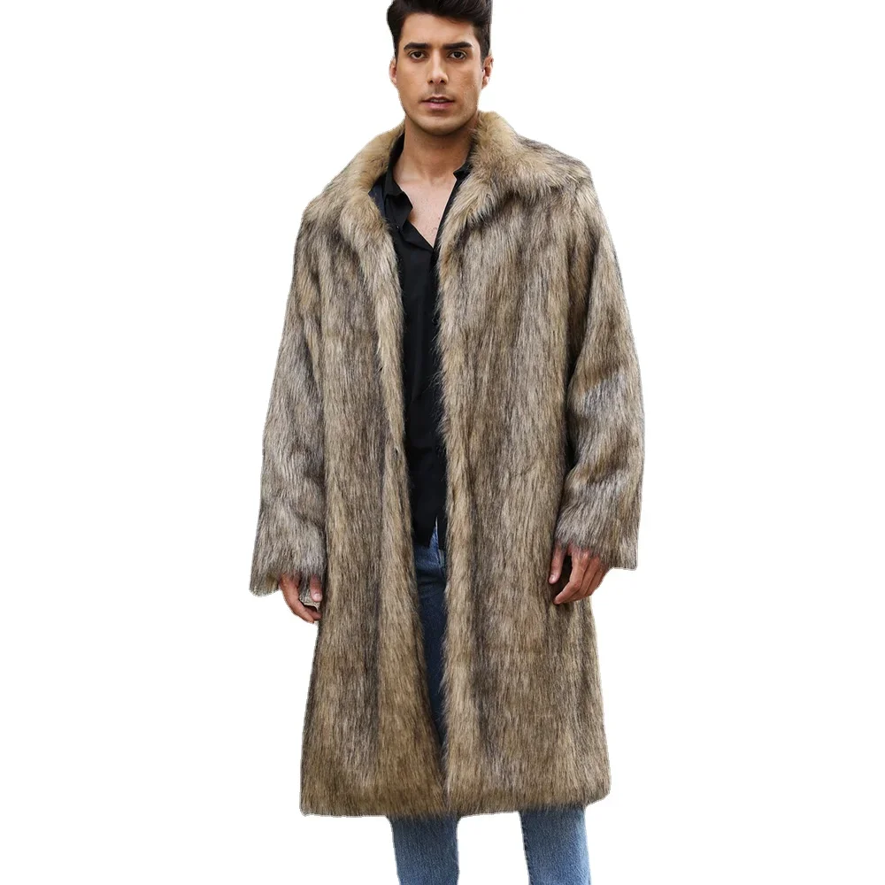 

Autumn and Winter New Men's Long Faux Fur Coat Square Neck Imitation Fur Jackets Fashion Casaco De Pele Masculino