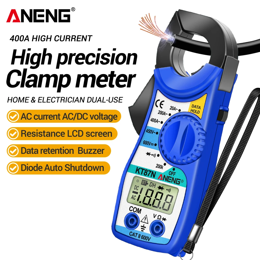 

Mini Clamp Meter Multimeter 1999 Count LCD Display Screen ANENG KT87N Non-contact 400A Current Voltage Resistance Electrician To