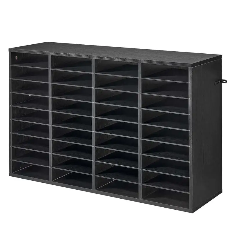 

Literature Organizer, 36 Compartments Office Mailbox with Detachable Shelves, Wooden Mailbox Sorter with Particle Board, Countertop Office Home Storage Organizer for File, Document, Paper, Black