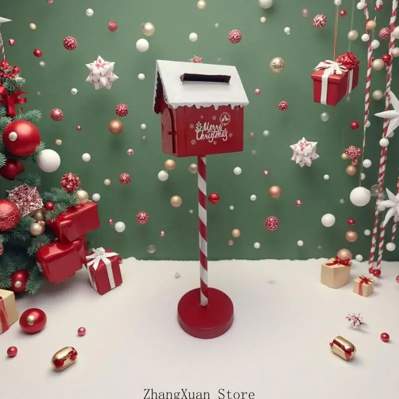 Weihnachts-Briefkasten-Display, freistehender Feiertagsständer aus Metall mit Briefschlitz und rot-weißer Oberfläche zum – Detail 4