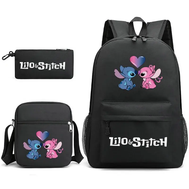 3 Pçs/set Disney Lilo Stitch Mochila Com Bolsa Meesenger para Mulheres Estudante Bookbag Adolescentes Bolsas Escolares Conjuntos de Viagem Confortáveis