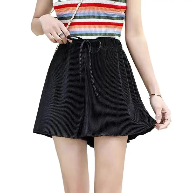 

Korean Style Sweet Students Harajuku Colorful Oversize Trousers Lace-up pleated shorts Bohemian beach pants pantalon pour femme