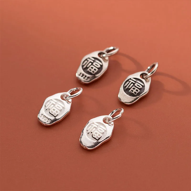 S925 Silver Vintage Guofeng Fuzi Brand Worn Pendant DIY Hand String Pendant Handmade Rope Material Accessories